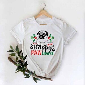 Dog Christmas Tee Happy Pawlidays Cute Dog Tshirt